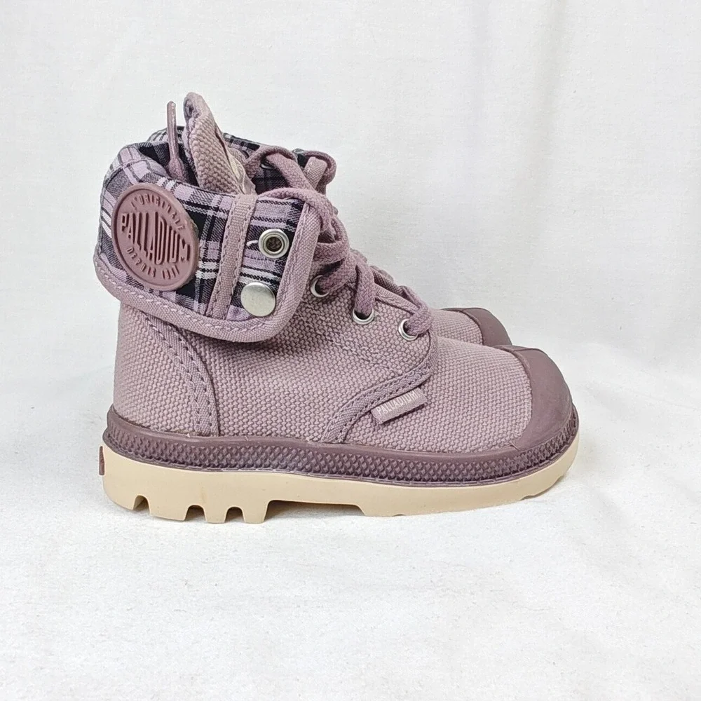 Palladium Baggy Boots Elderberry Purple Plaid Canvas Infant Size 5 New in Box